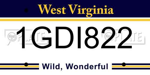 1GDI822 West Virginia License Plate