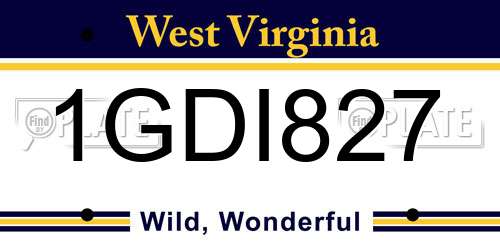 1GDI827 West Virginia License Plate