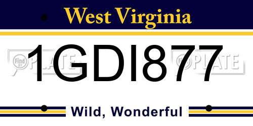 1GDI877 West Virginia License Plate