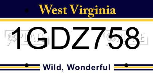 1GDZ758 West Virginia License Plate