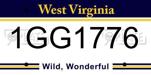 1GG1776 West Virginia License Plate