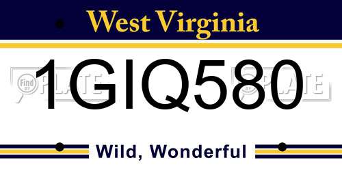 1GIQ580 West Virginia License Plate