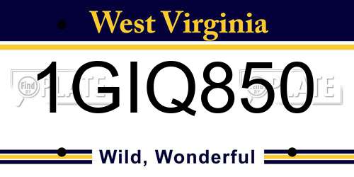 1GIQ850 West Virginia License Plate