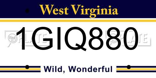 1GIQ880 West Virginia License Plate