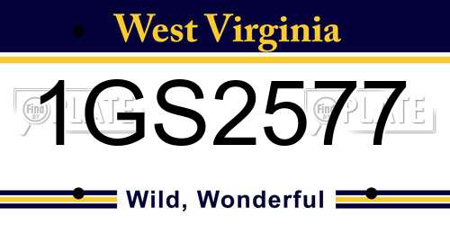 1GS2577 West Virginia License Plate