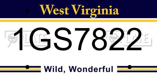 1GS7822 West Virginia License Plate