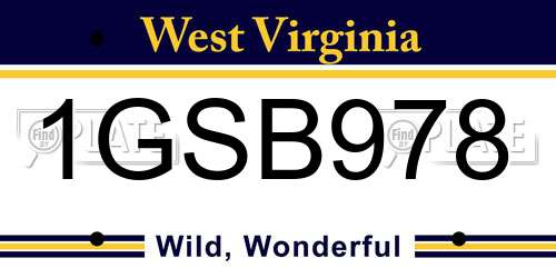 1GSB978 West Virginia License Plate