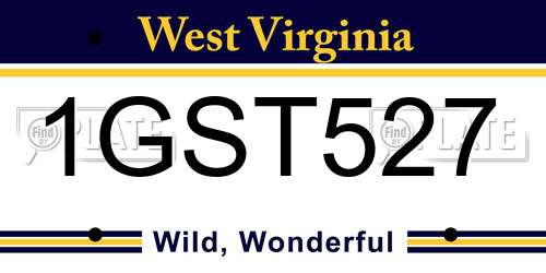 1GST527 West Virginia License Plate