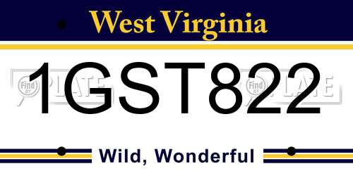 1GST822 West Virginia License Plate
