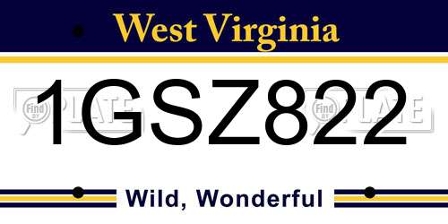 1GSZ822 West Virginia License Plate