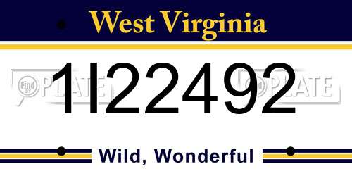 1I22492 West Virginia License Plate