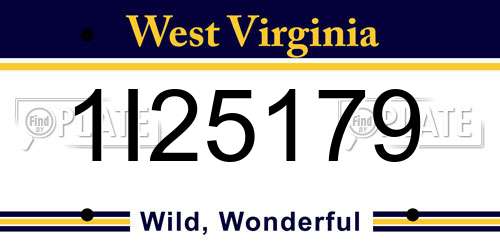 1I25179 West Virginia License Plate