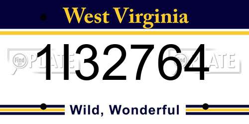 1I32764 West Virginia License Plate