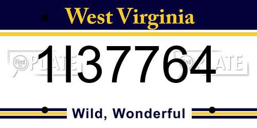 1I37764 West Virginia License Plate