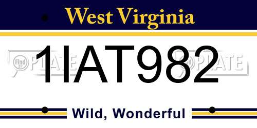 1IAT982 West Virginia License Plate