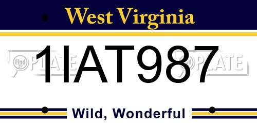 1IAT987 West Virginia License Plate