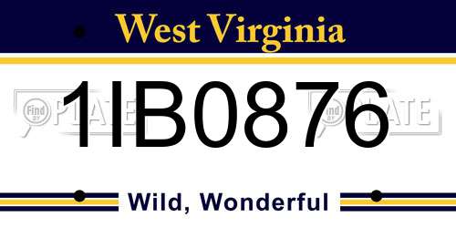 1IB0876 West Virginia License Plate