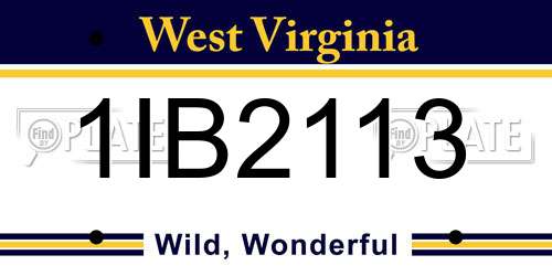 1IB2113 West Virginia License Plate