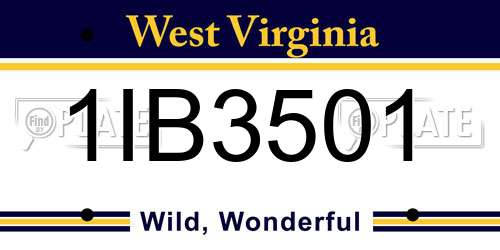 1IB3501 West Virginia License Plate