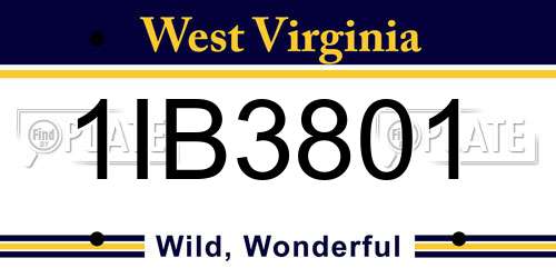 1IB3801 West Virginia License Plate