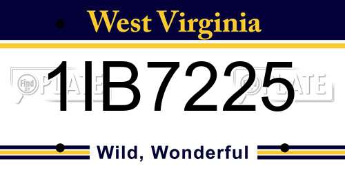 1IB7225 West Virginia License Plate