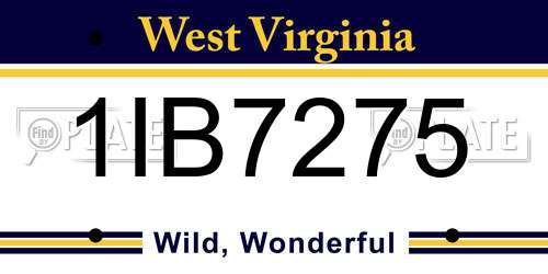 1IB7275 West Virginia License Plate