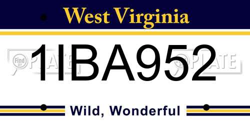 1IBA952 West Virginia License Plate