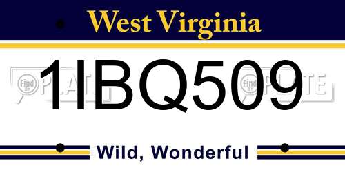 1IBQ509 West Virginia License Plate