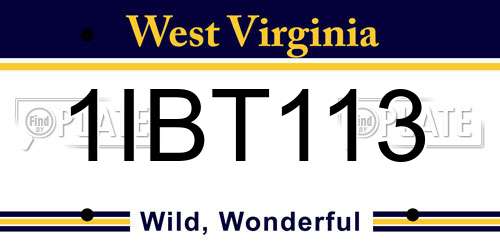 1IBT113 West Virginia License Plate
