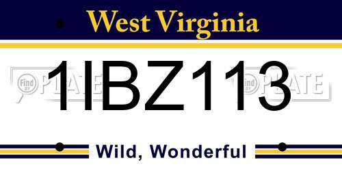 1IBZ113 West Virginia License Plate