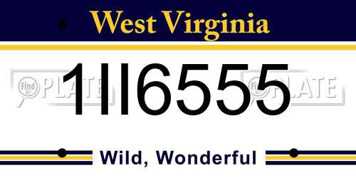 1II6555 West Virginia License Plate