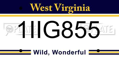 1IIG855 West Virginia License Plate