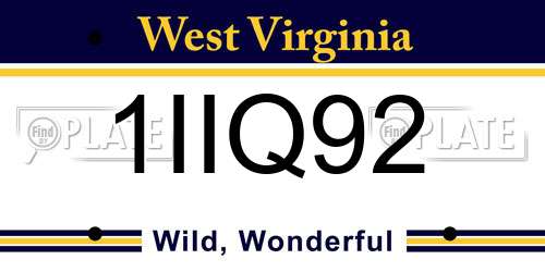 1IIQ92 West Virginia License Plate