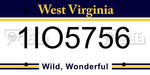 1IO5756 West Virginia License Plate