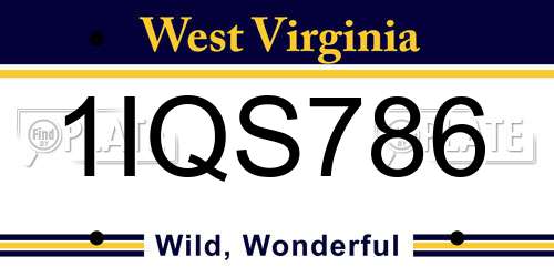 1IQS786 West Virginia License Plate