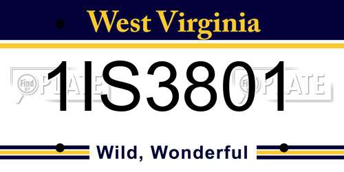 1IS3801 West Virginia License Plate