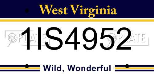 1IS4952 West Virginia License Plate