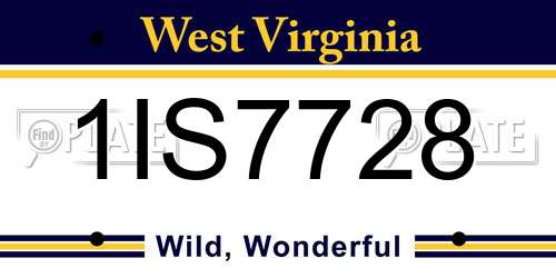 1IS7728 West Virginia License Plate