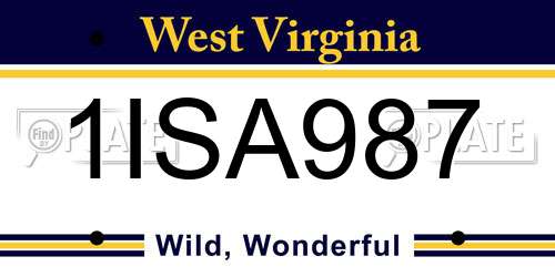 1ISA987 West Virginia License Plate