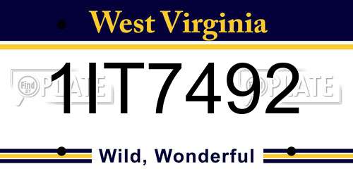 1IT7492 West Virginia License Plate