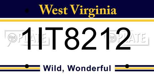 1IT8212 West Virginia License Plate