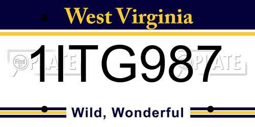 1ITG987 West Virginia License Plate