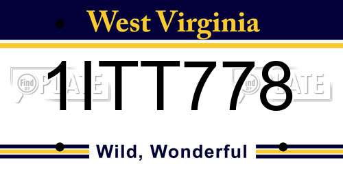 1ITT778 West Virginia License Plate
