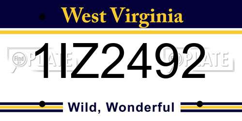 1IZ2492 West Virginia License Plate