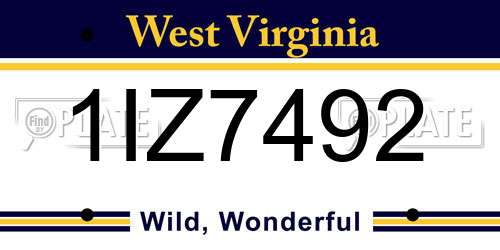 1IZ7492 West Virginia License Plate