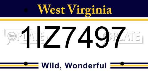 1IZ7497 West Virginia License Plate
