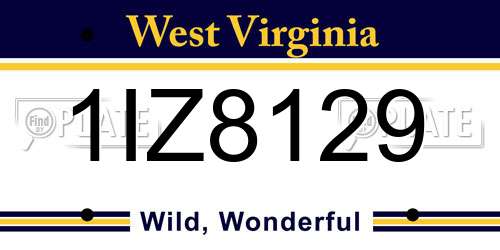 1IZ8129 West Virginia License Plate