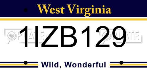 1IZB129 West Virginia License Plate