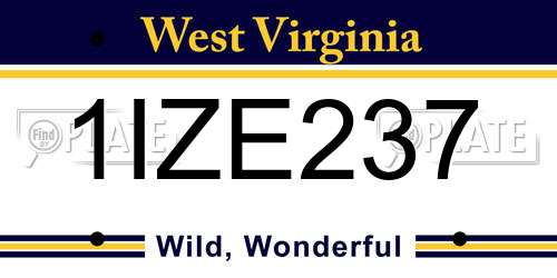 1IZE237 West Virginia License Plate