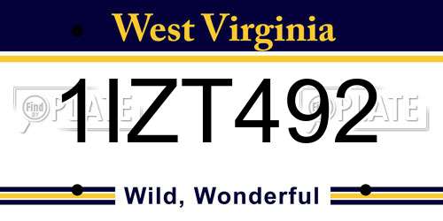 1IZT492 West Virginia License Plate
